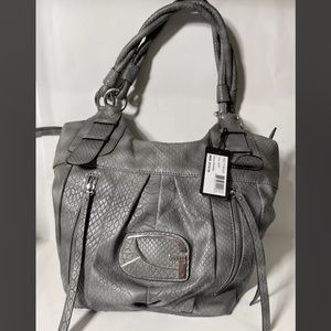 New GUESS Deanna Gray Snake Print Leather Bag